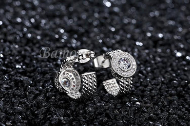 White Gold Round Stud Earrings With AAA Zircon For Women