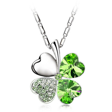 Fine Jewelry Statement Necklaces Pendant For Women With Heart Chain Silver Crystal Clover Charm - Flash Sale 50% OFF!